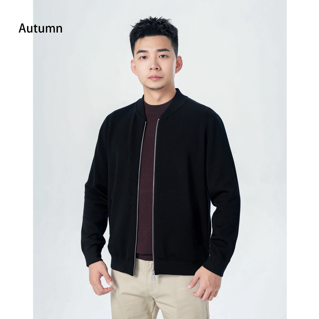 【纯羊毛夹克】重磅男装拉链棒球领开衫男士时尚休闲百搭简约宽松