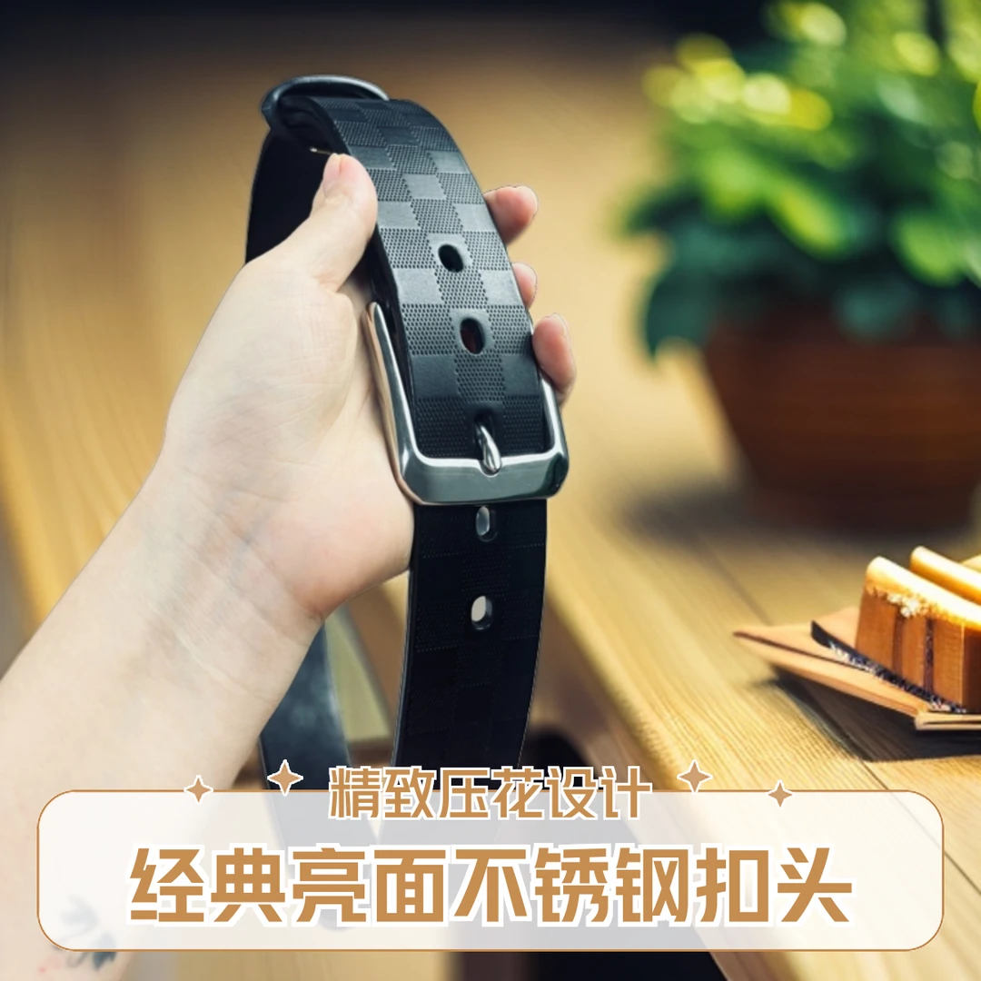 （男士）纯手工制作皮带经典亮面不锈钢扣头+进口头层牛皮格纹压花