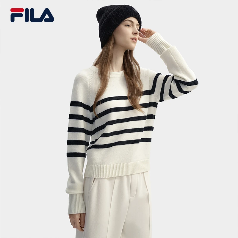 【时尚条纹保暖毛衣】斐乐女秋冬新款运动休闲长袖编织衫F11W443406