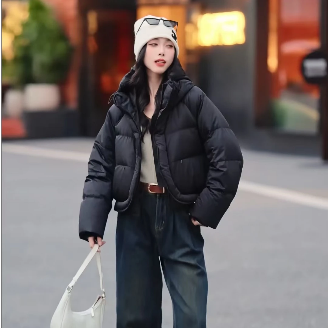 小个子短款羽绒服女冬季加厚保暖白鸭绒连帽外套5718