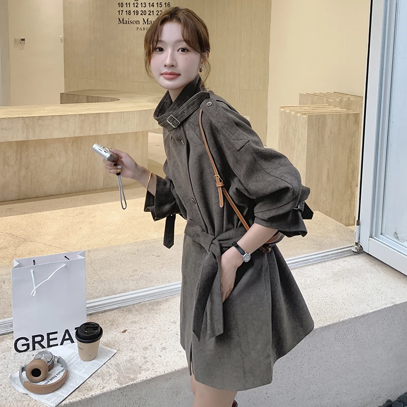 韩版气质高级感风衣外套女春秋2025新款中长款收腰休闲小个子大衣