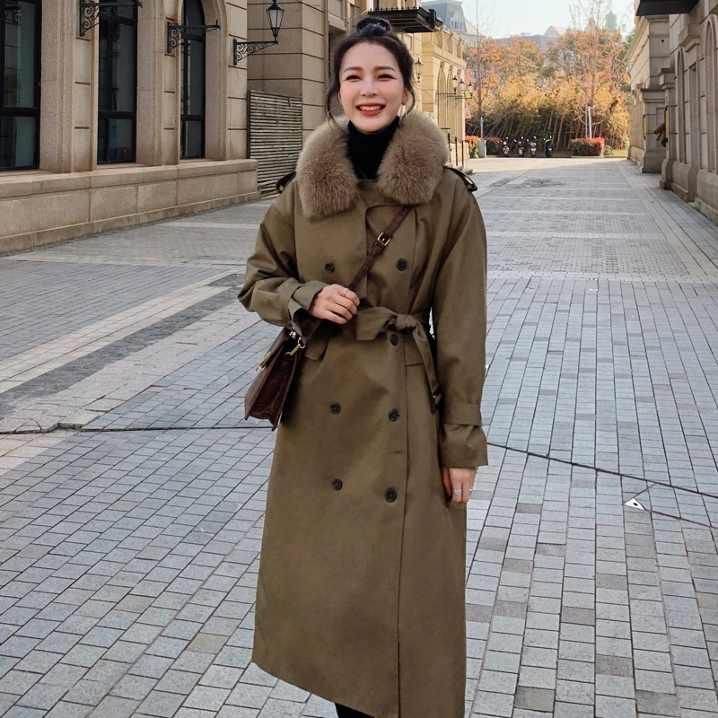 风衣式派克服女冬季长款2025新款英伦风过膝爆款加绒加厚大衣外套