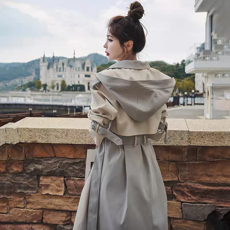 连帽工装风衣外套女中长款2025春秋季收腰气质高级感休闲chic大衣