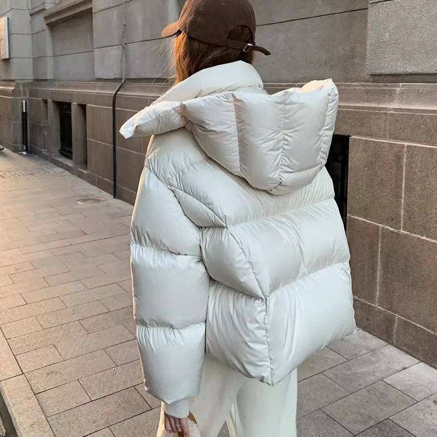 韩版绒羽服外套女高端2024冬季小个子时尚连帽加厚泡芙感百搭短款