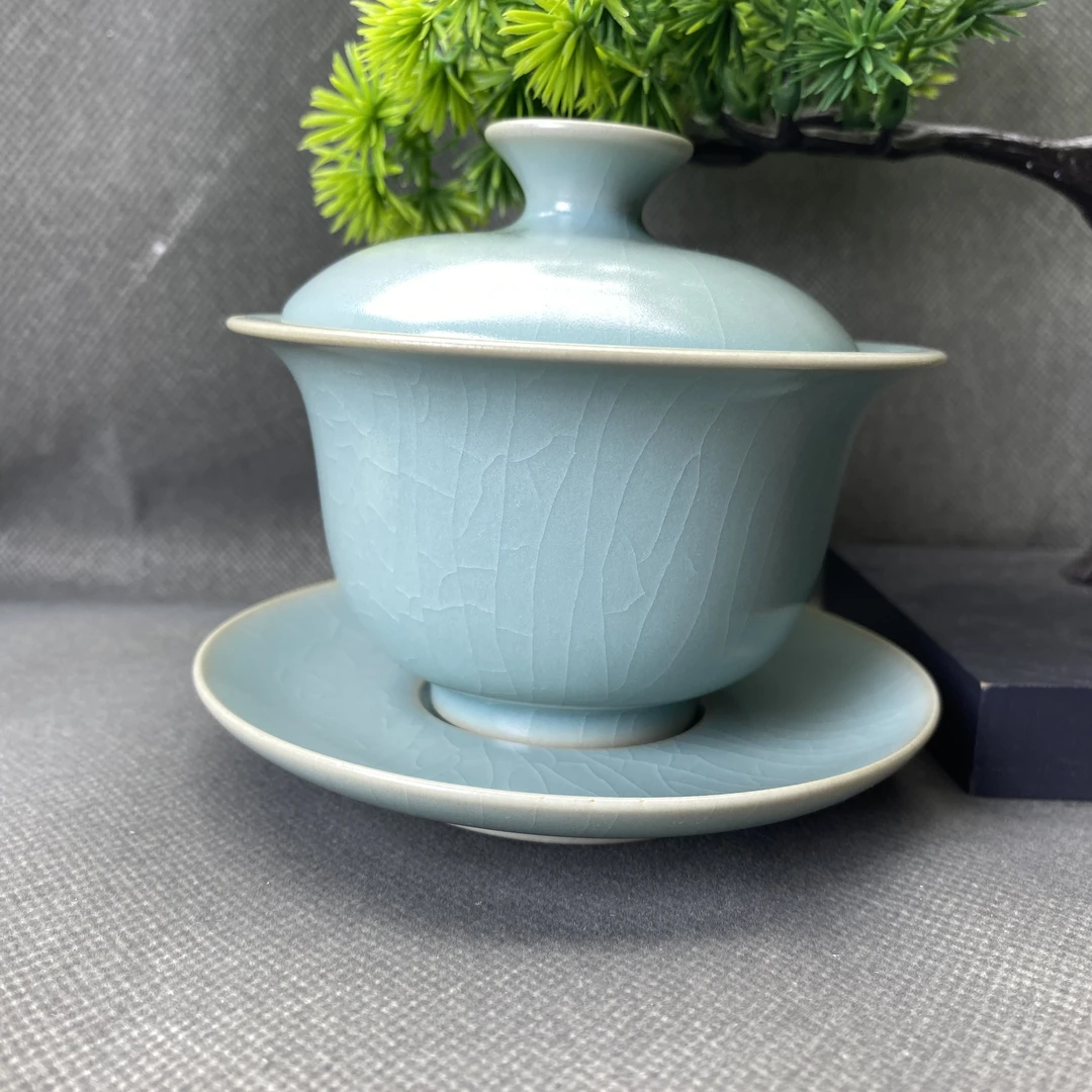 东斗•原矿汝瓷纯手工仿古天青釉盖碗（130-150ml 左右）