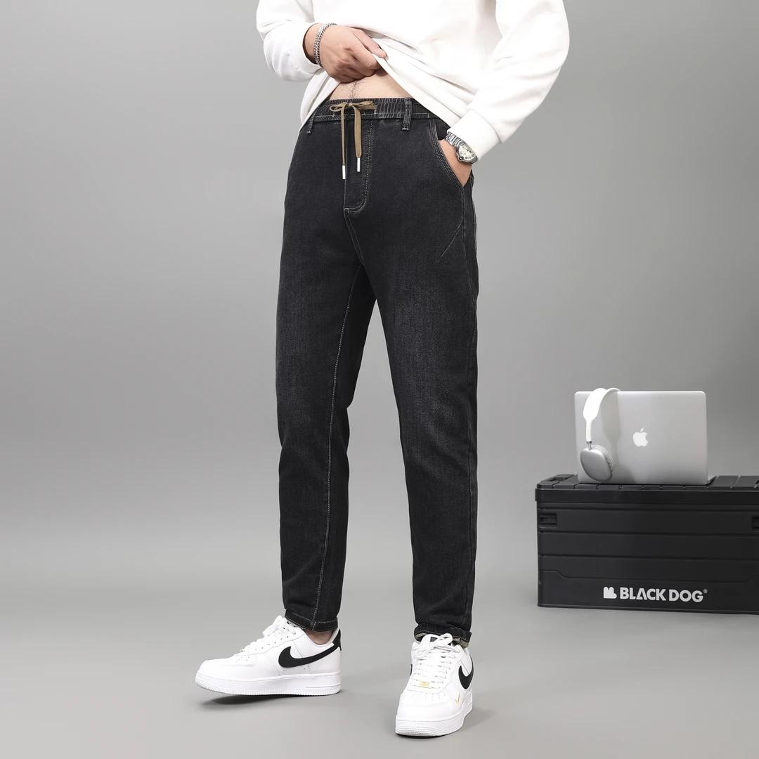 2025春季新款松紧腰弹力显瘦牛仔裤男潮流修身小直筒百搭#666