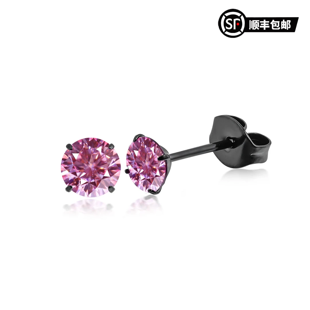 WIC F136暗黑系钛合金彩色莫桑钻插针耳钉