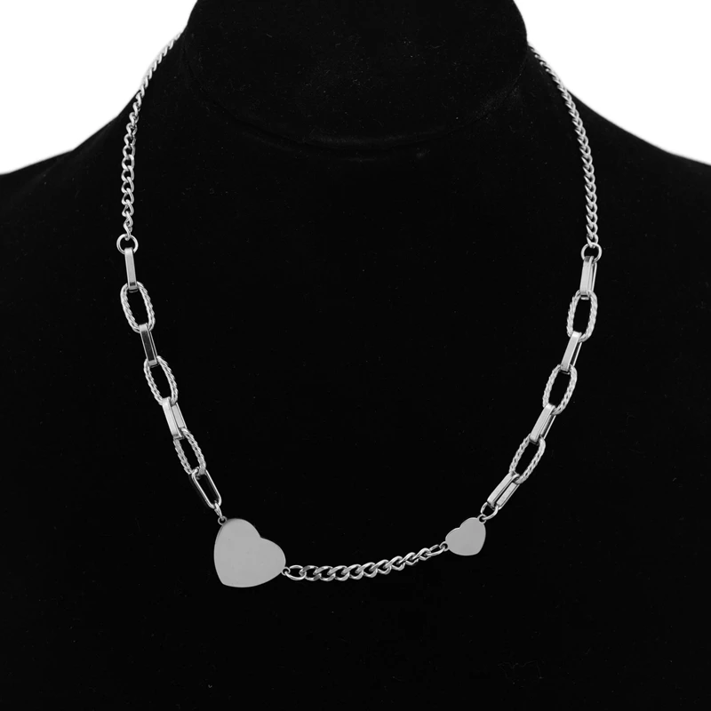 钛钢项链 拼接大小爱心项链轻奢小众锁骨链嘻哈辣妹甜酷配饰颈链