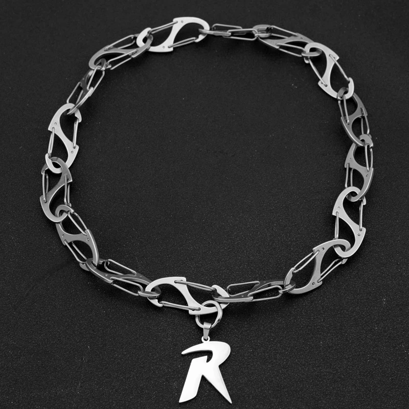 钛钢项链 新款小众设计感R字母项链高级潮酷ins风嘻哈男女配饰