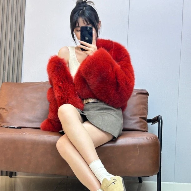 【HuoYeFur】2023“短款狐狸整版”高级百搭保暖女装外套轻奢冬季