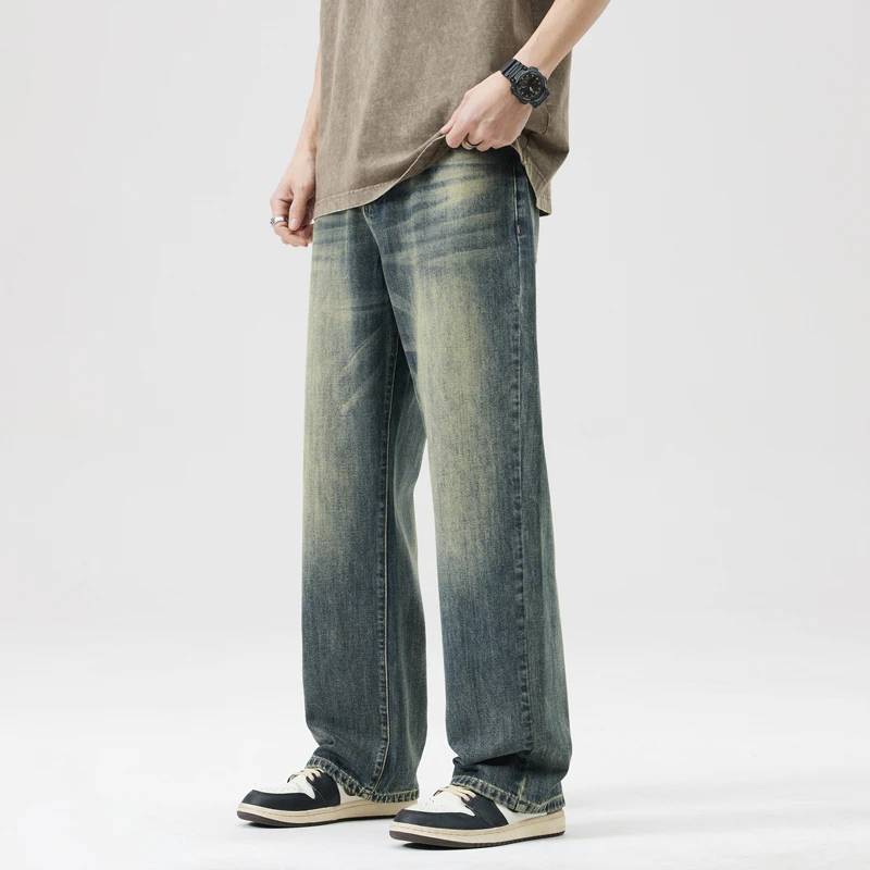 美式春夏季新款百搭牛仔裤男宽松直筒高街复古潮流男士青少年装57