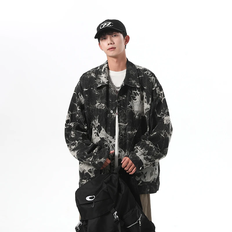 春秋季新款小众设计感扎染牛仔外套男女同款宽松潮牌上衣夹克