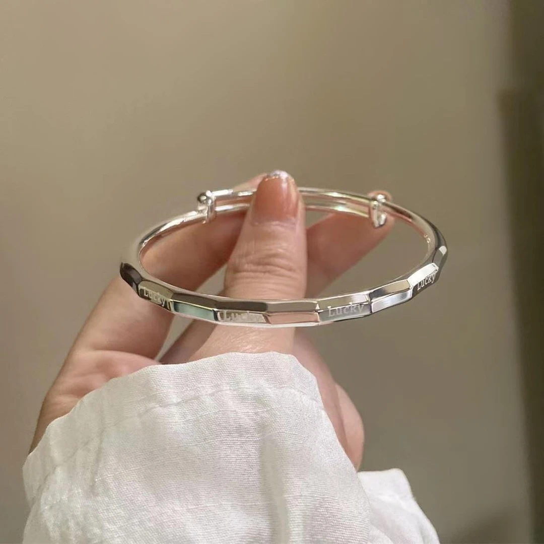 足银手镯 足银手镯 足银999.9 LUCKY幸运手镯推拉