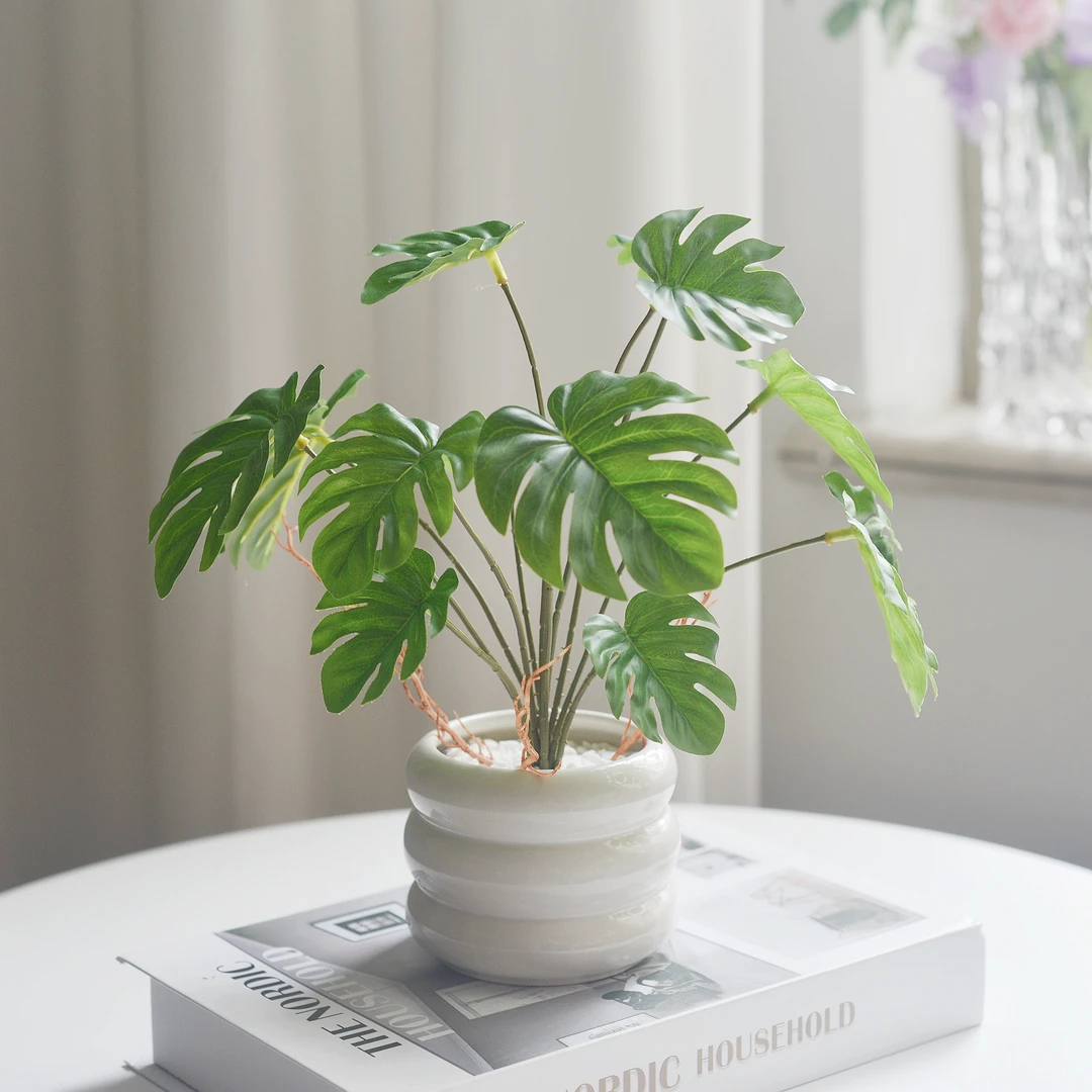 龟背叶芋叶绿色仿真植物假花摆件客厅装饰品家居艺术逼真新款道具