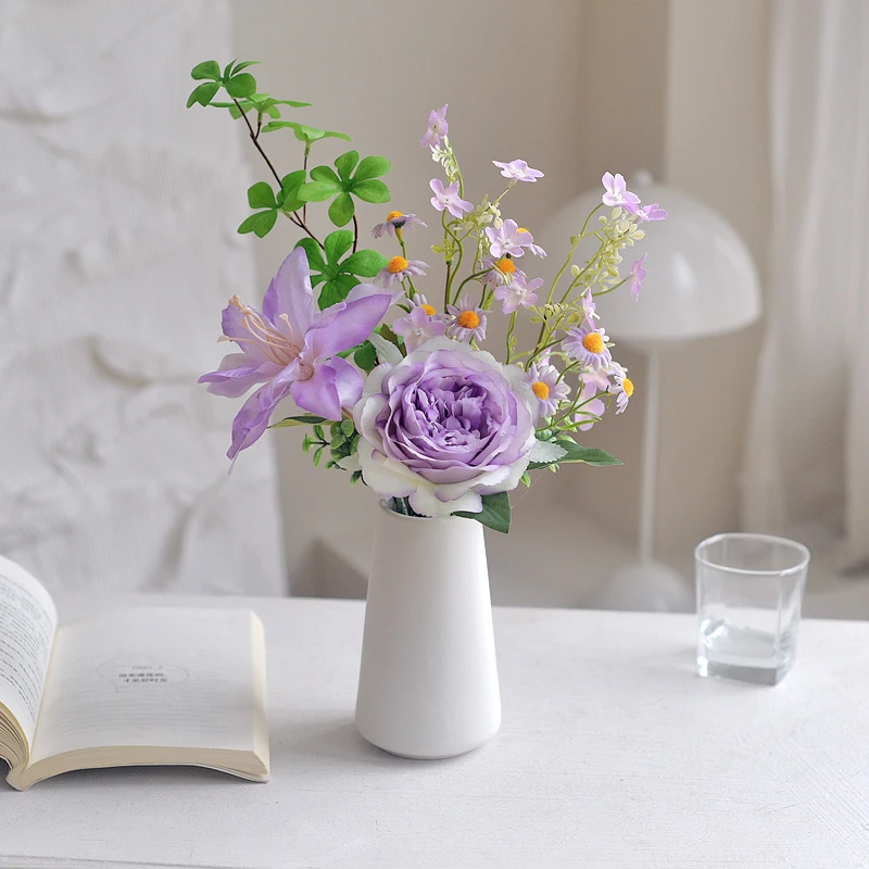 《清新紫》原创插花艺假花仿真花客厅摆设餐桌装饰绢花室内花摆件