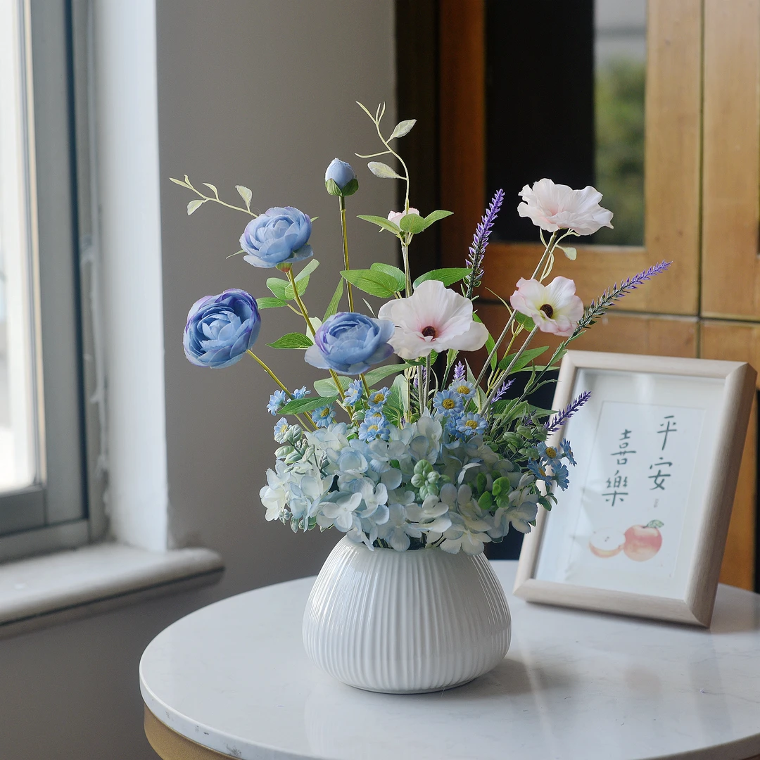 《蓝梦》设计师原创花艺插花仿真花客厅摆设玄关电视柜假花装饰摆件
