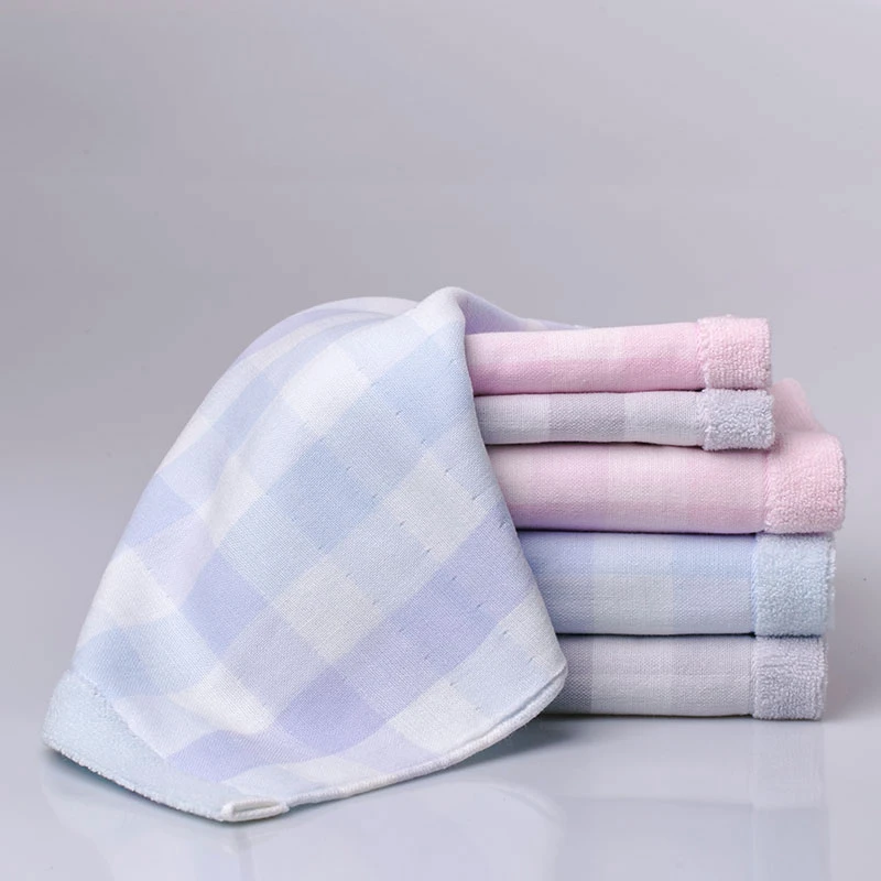多样屋格格纹纱布毛巾/可爱兔柔软浴巾成人家用吸水三层双层薄款