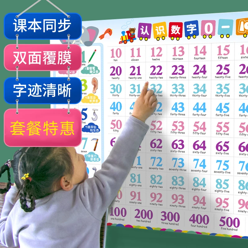 幼儿童学数字1到100挂图宝宝启蒙早教认识数字表0到100学前墙贴