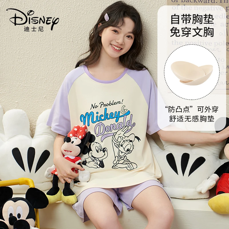 Disney/迪士尼·夏新款套头卡通大码短袖短裤休闲女套装家居服套装