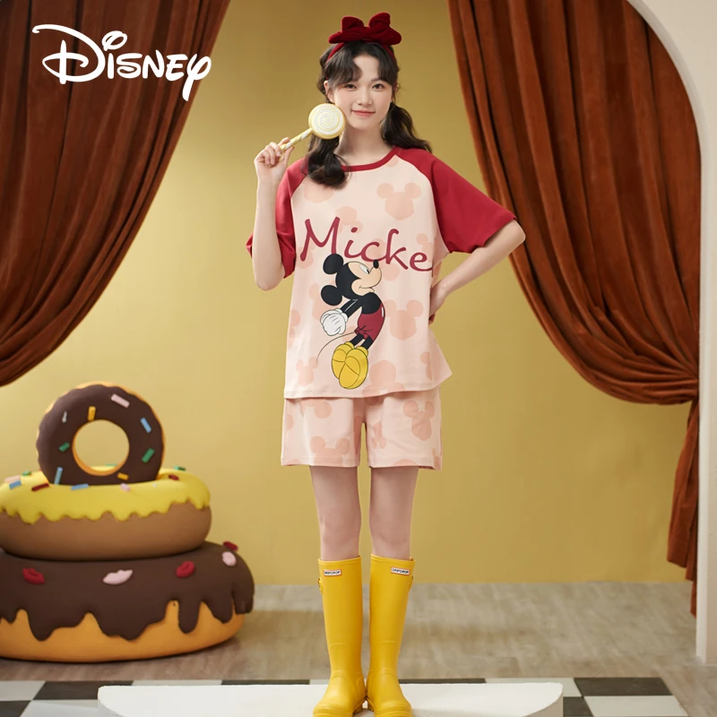 Disney/迪士尼·夏新款套头短袖短裤睡衣卡通宽松家居服睡衣女套装