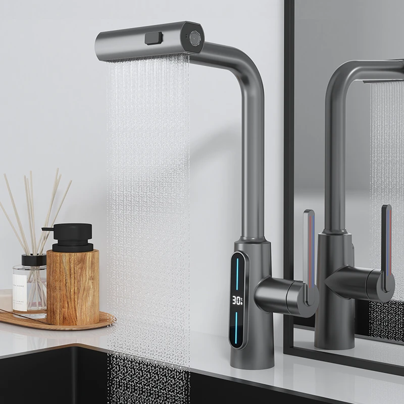 浴室卫生间数显抽拉式水龙头洗脸盆洗衣槽出水多功能冷热家用龙头