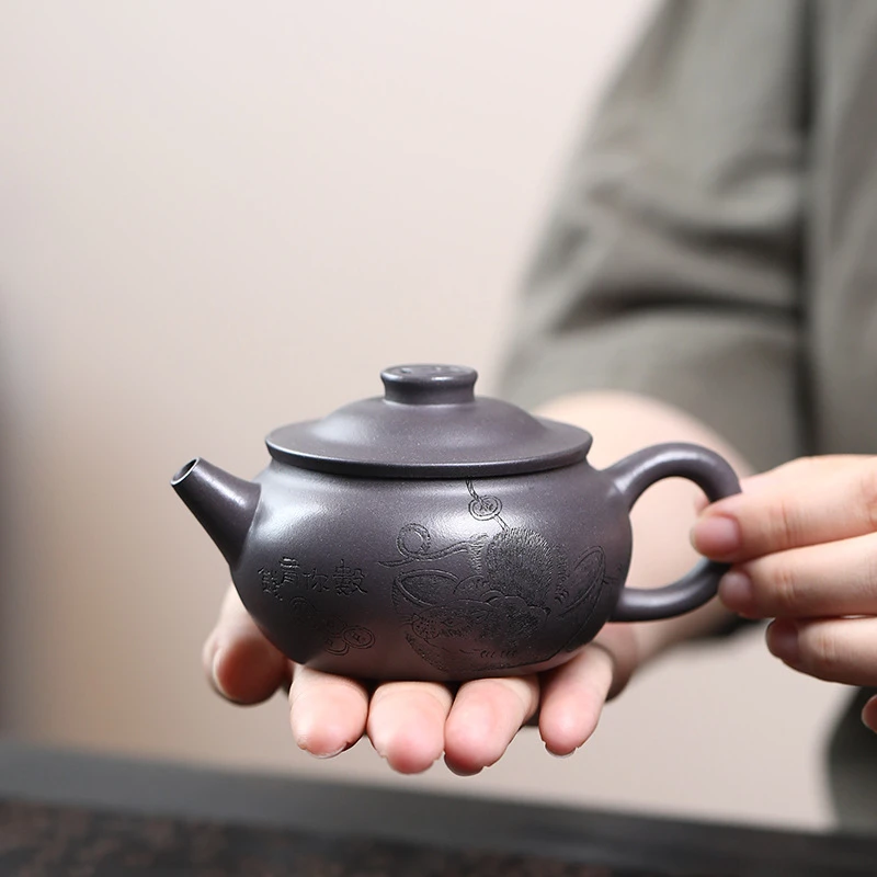 宜兴紫砂壶手工茶壶聚宝轮小茶壶中式功夫茶具原矿天青泥小巨轮珠