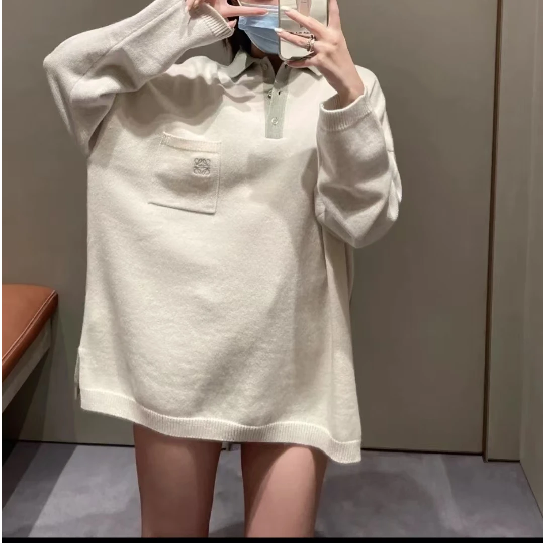 全新未使用 LOEWE/罗意威 撞色羊毛polo领竞松毛衣 绿色