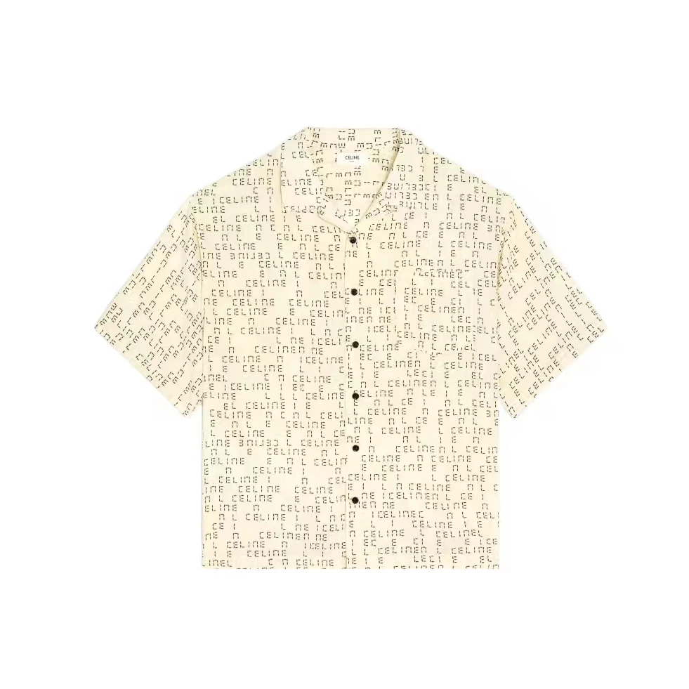 全新未使用 Celine/思琳  数码印花满印翻领宽松短袖衬衫 /38