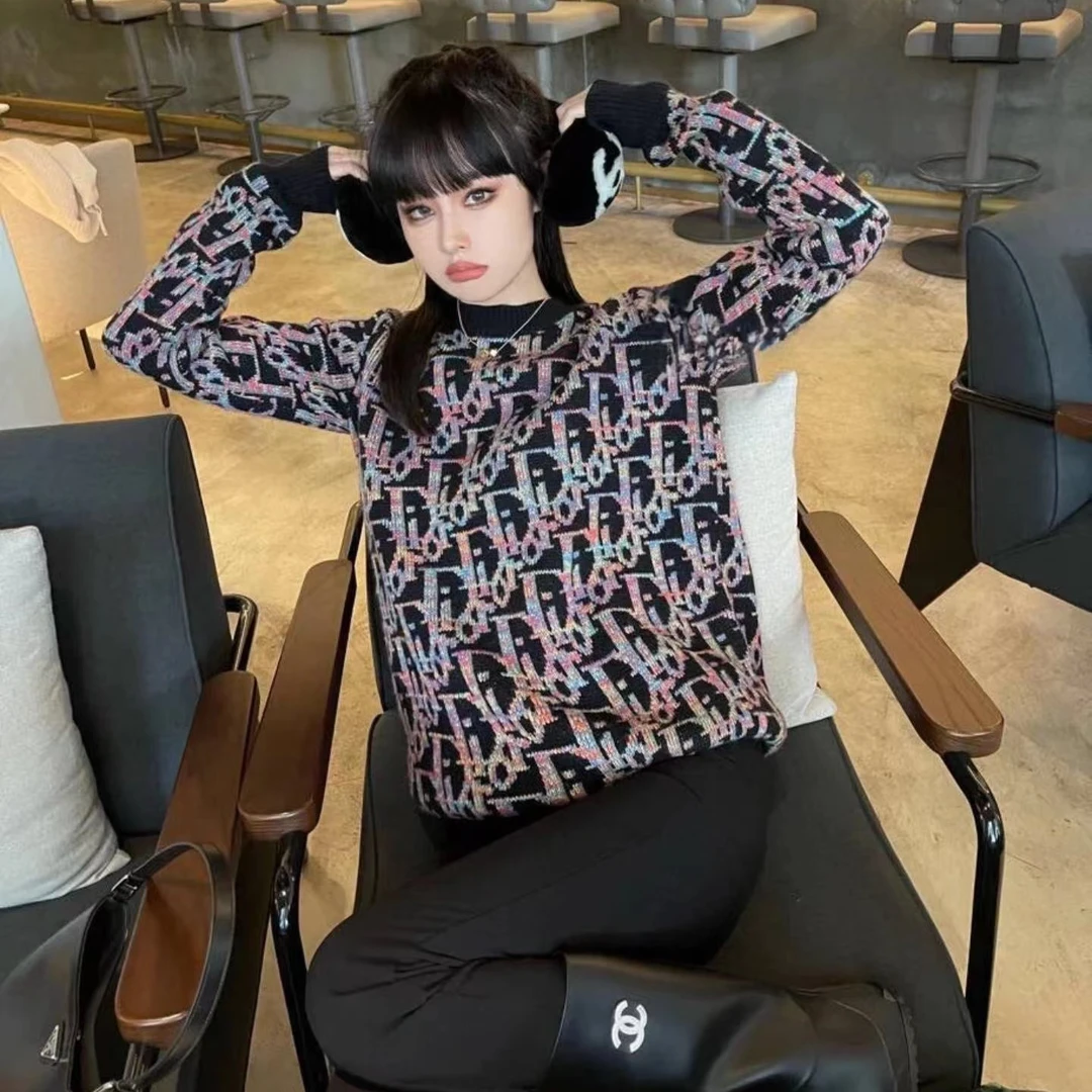 未使用 DIOR/迪奥 Dior 满印针织长袖毛衣 黑色/M