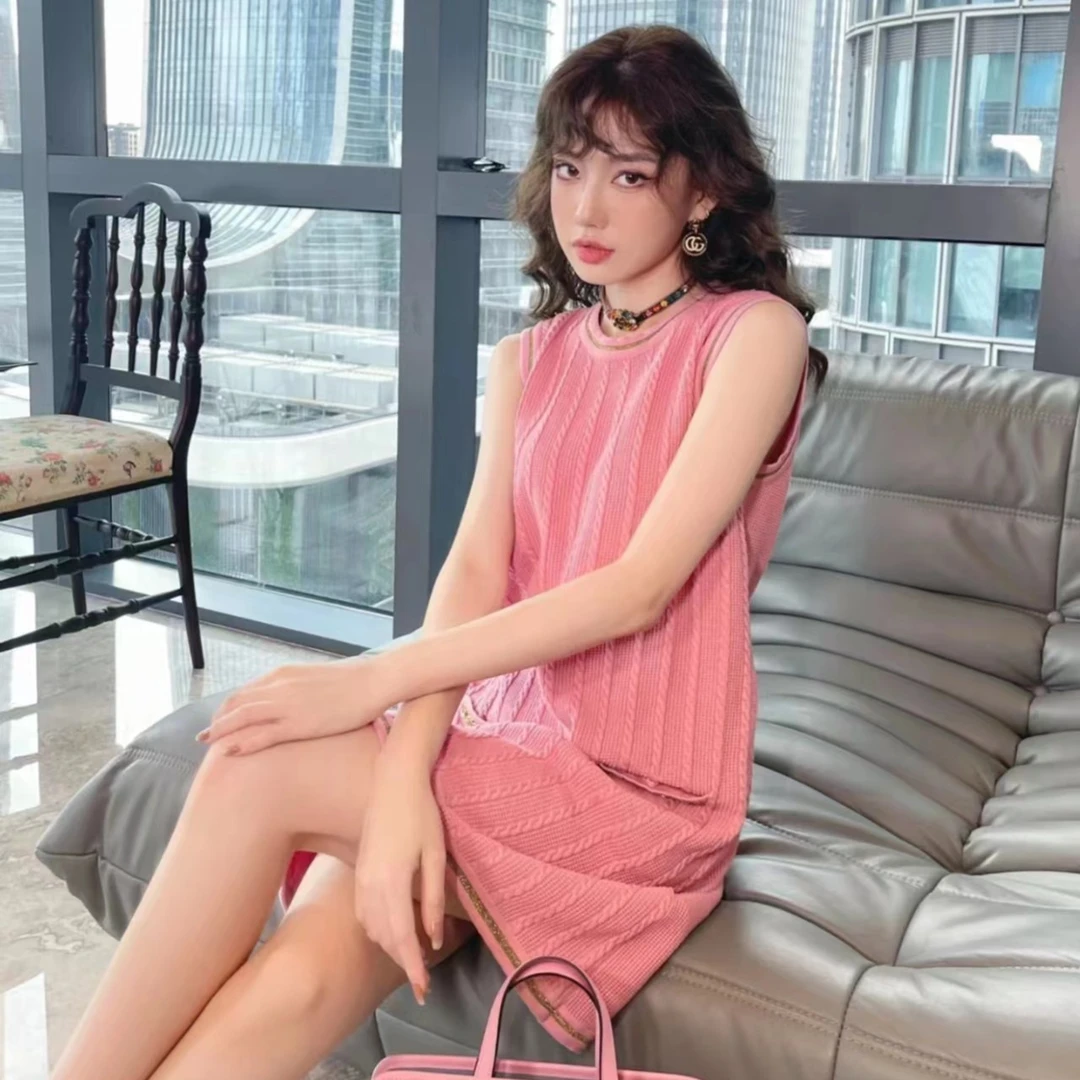 全新未使用  Gucci 双G针织撞色边无袖连衣裙/公价18200/L