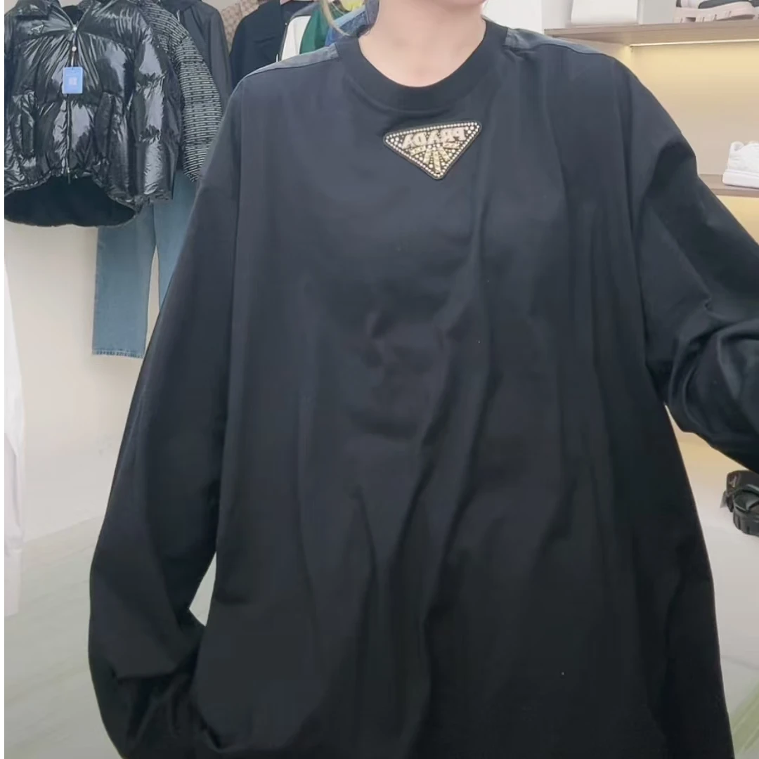 全新未使用 Prada/普拉达 纯色休闲Logo印花圆领套头长袖T恤/M