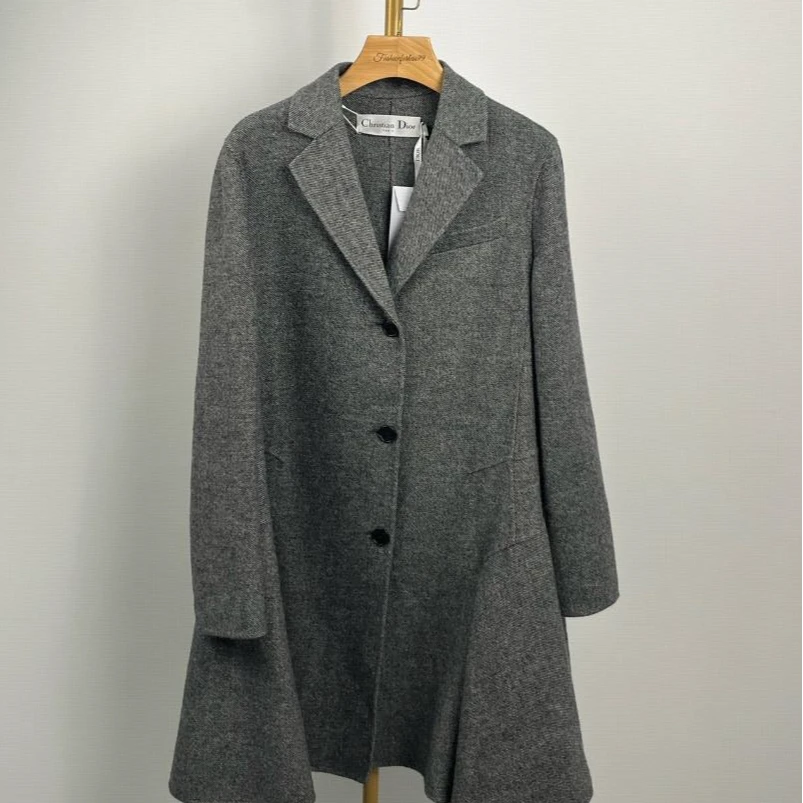 全新未使用 DIOR/迪奥 纯色排扣大衣外套 黑灰色/40