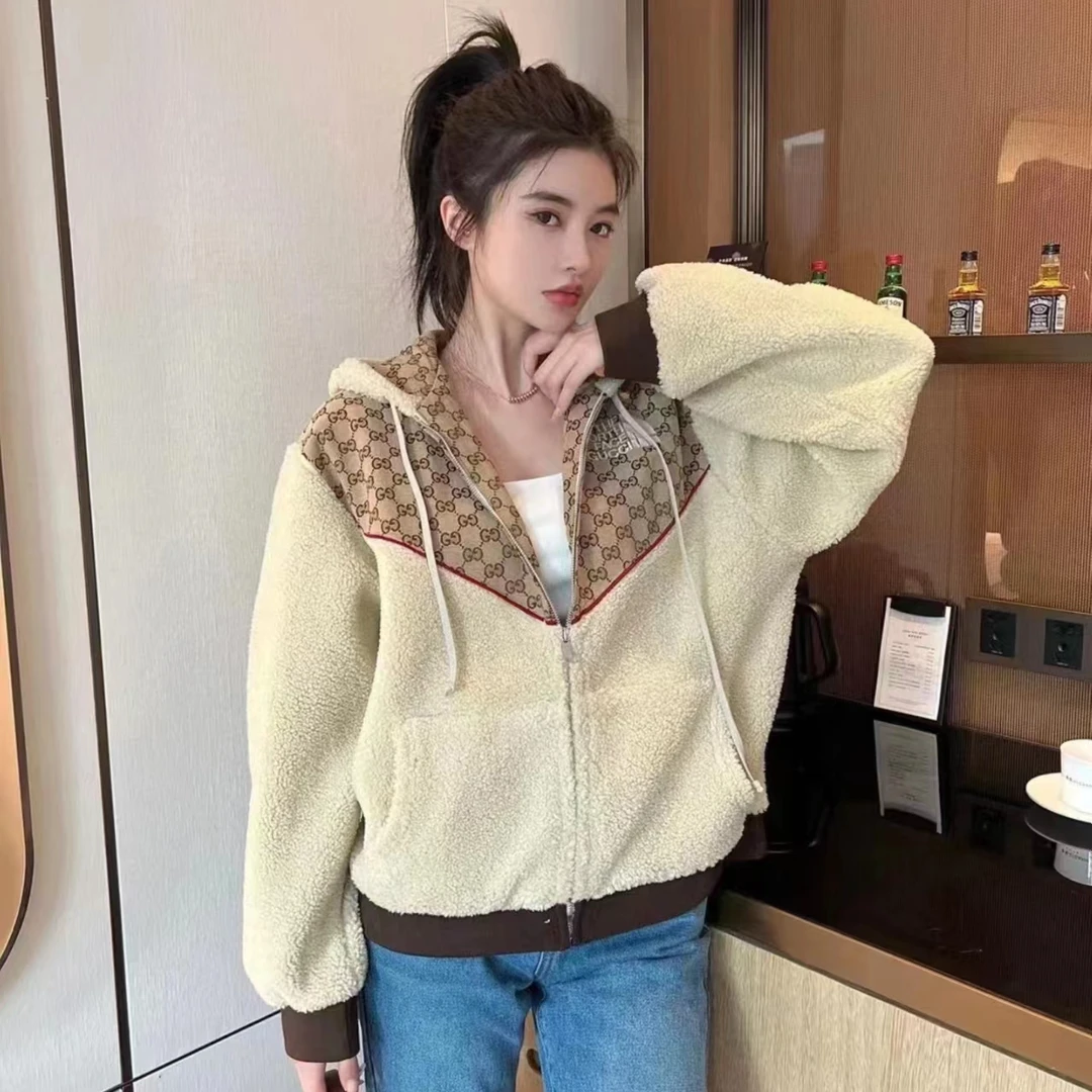 全新未使用 GUCCI/古驰 老花拼接羊美绒加绒外套/S