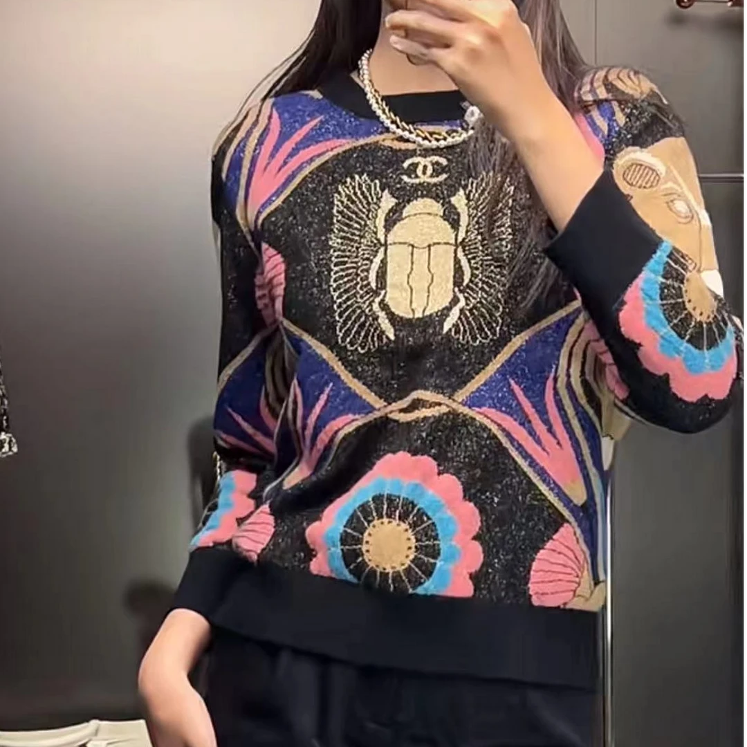 全新未使用 Chanel/香奈儿  针织长袖圆领 蓝黑/34
