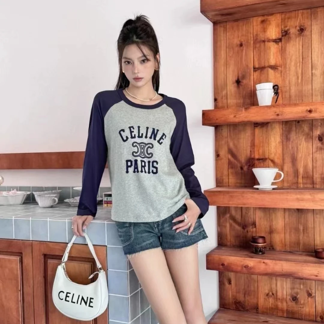 未使用 Celine/思琳 LOGO圆领长袖 蓝灰/XS