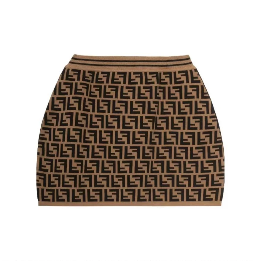 全新未使用 FENDI/芬迪 FENDI  徽标Logo针织高腰A字半身裙/12+