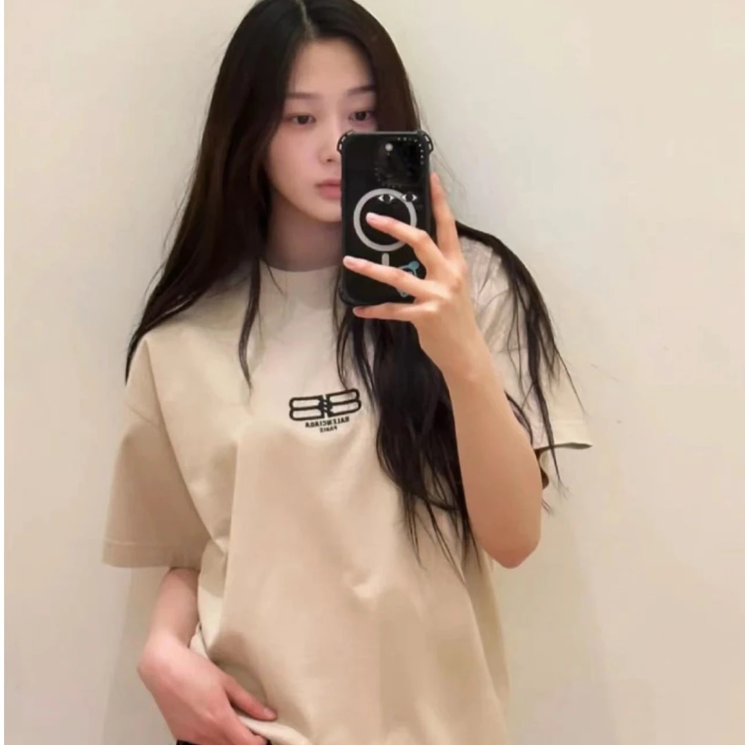 未使用 Balenciaga/巴黎世家  刺绣logo字母圆领短袖T恤 米色/S