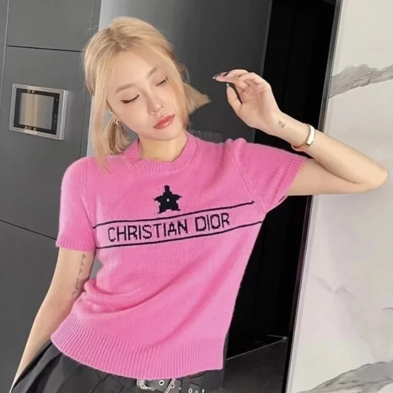 全新未使用 DIOR/迪奥 针织圆领短袖羊毛衫女款/36码