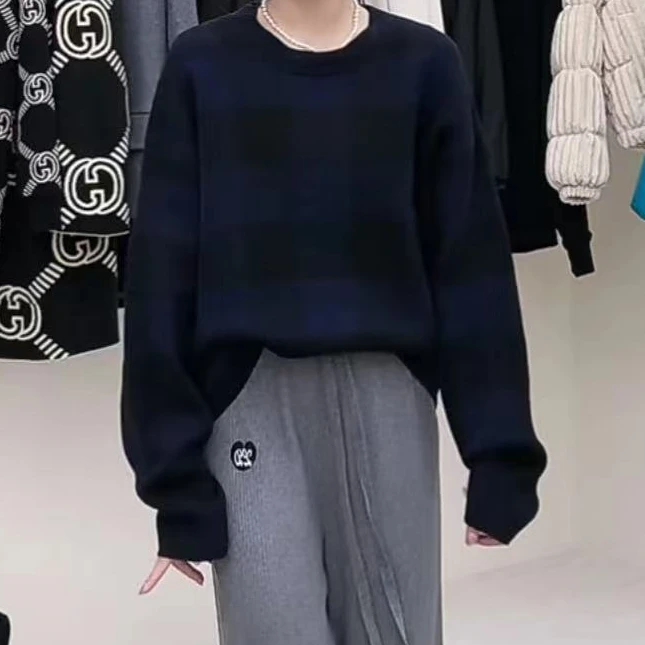 全新未使用 DIOR/迪奥 格子长袖针织毛衣 蓝色/42