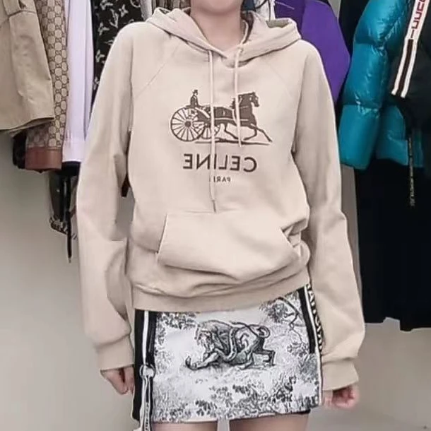 全新未使用 Celine/思琳 logo长袖卫衣 深燕麦/M