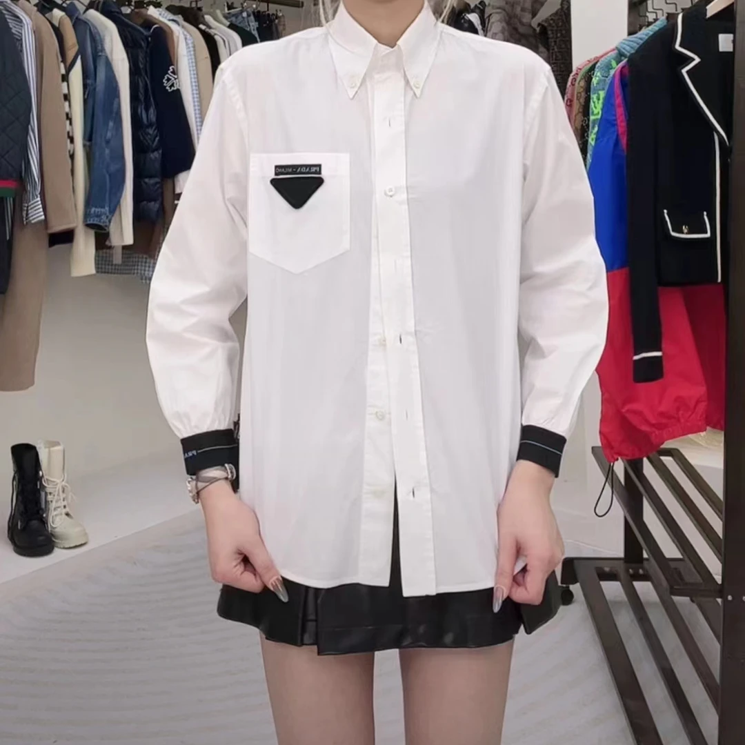 未使用 Prada/普拉达 长袖微标翻领衬衫 白色/36-40S/公价8900