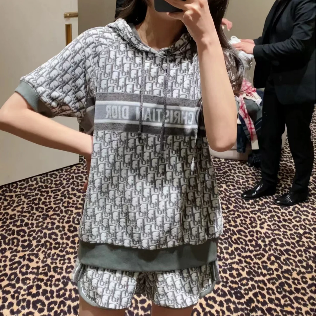未使用 DIOR/迪奥 短袖连帽衫 灰色S 海军蓝XS