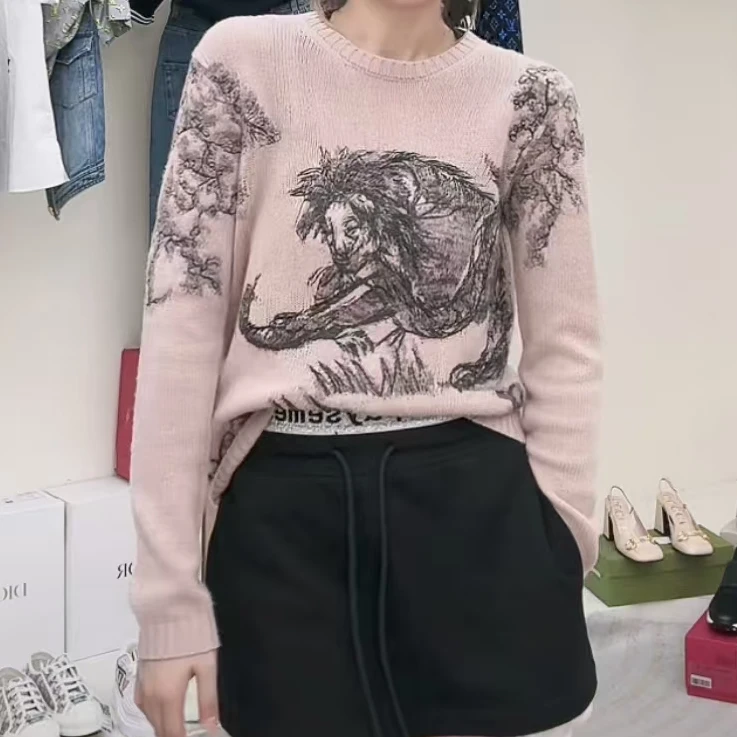 全新未使用 DIOR/迪奥 针织长袖圆领 豆沙红/36