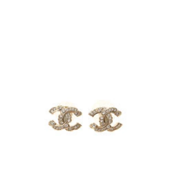 全新未使用  CHANEL/香奈儿浅金色合金镶水钻女士耳饰/公价8889