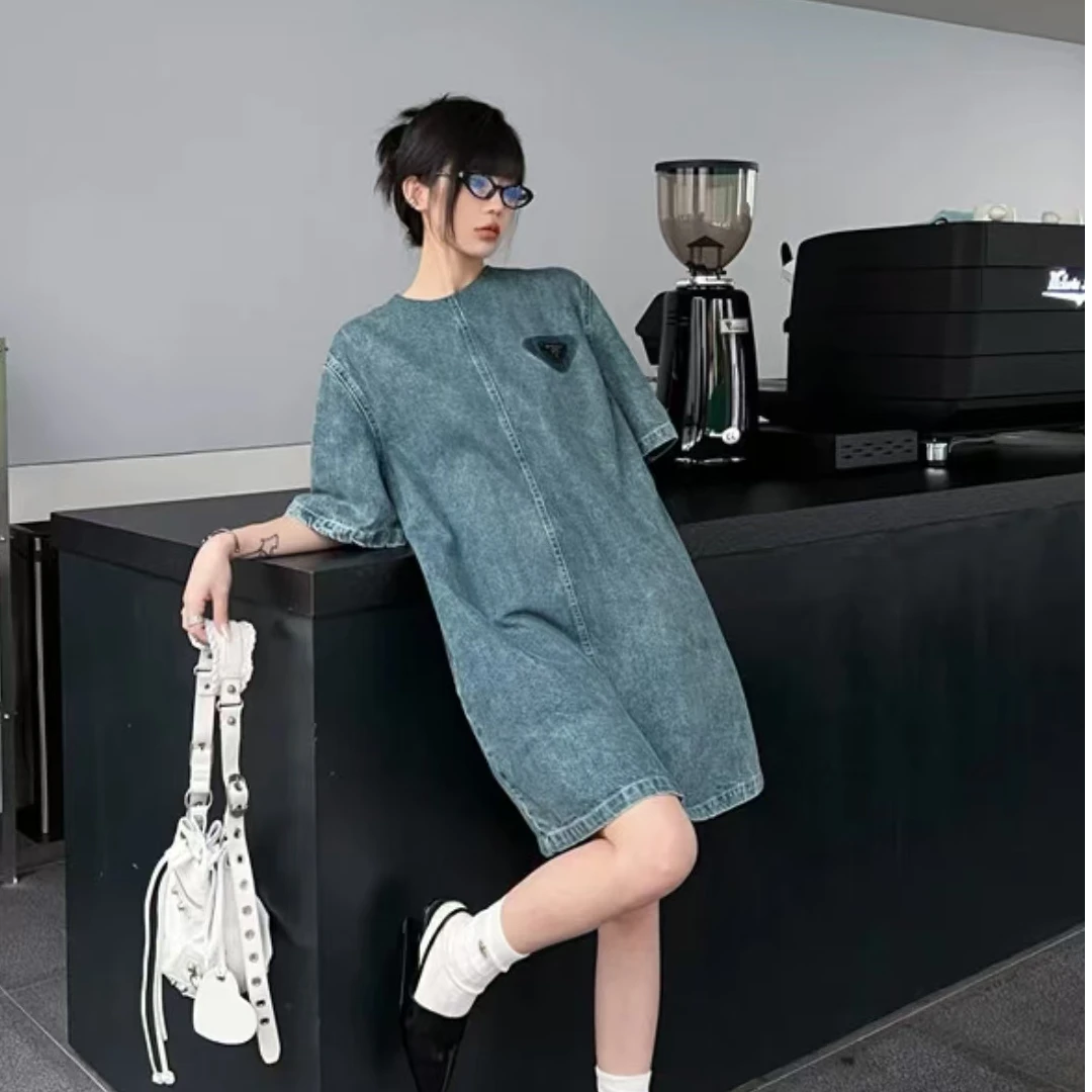 全新未使用 Prada/普拉达 牛仔短袖连衣裙/36