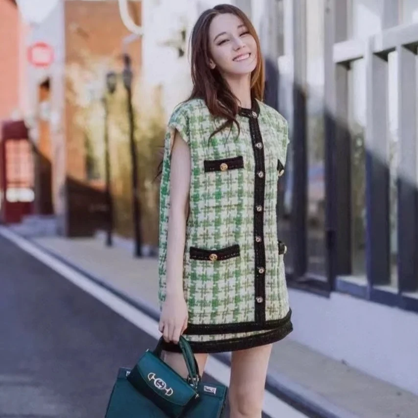 全新未使用 GUCCI/古驰 格纹排扣无袖背心外套/38码