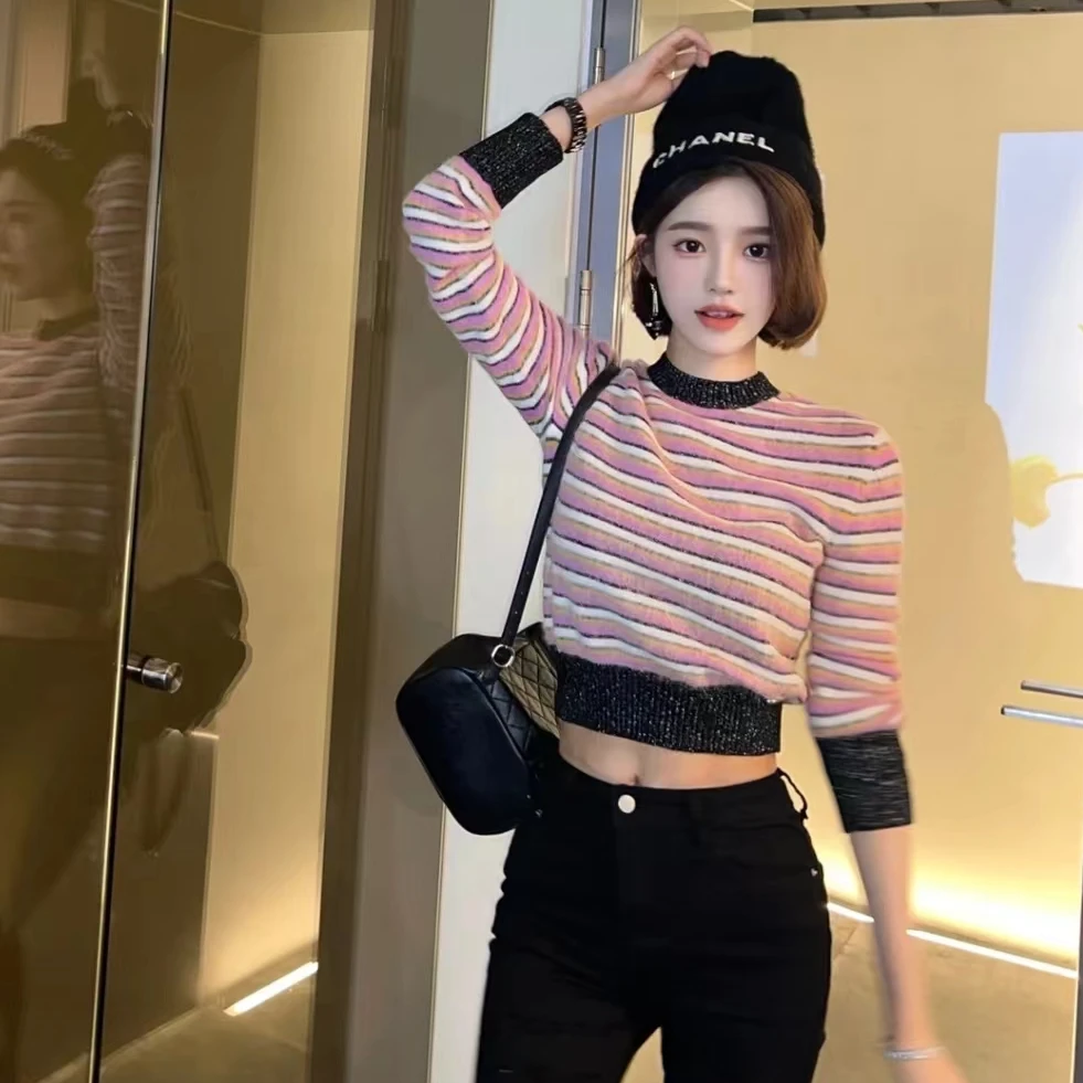 全新未使用 Chanel/香奈儿  条纹针织长袖 粉色/36