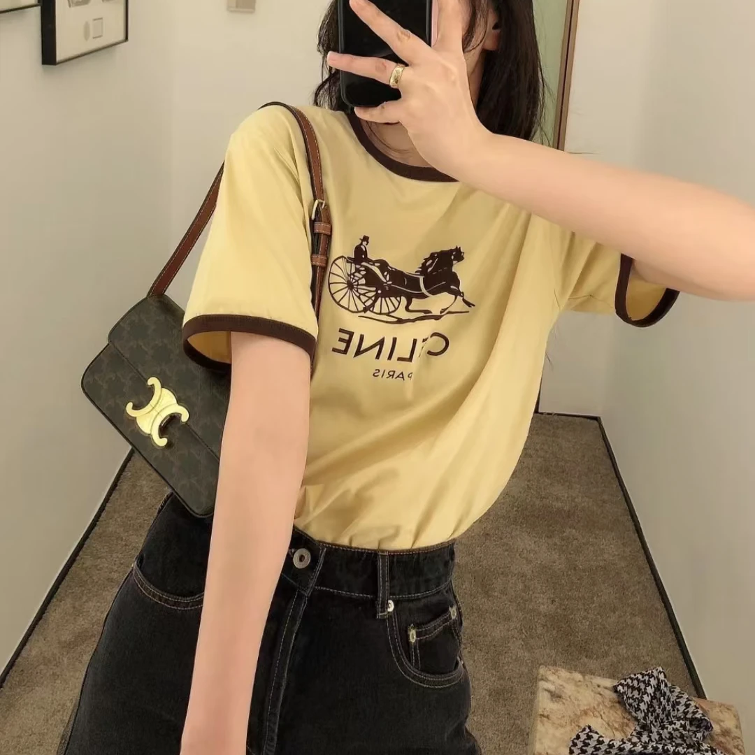 未使用 Celine/思琳 马车LOGO印花棉质圆领短袖/L