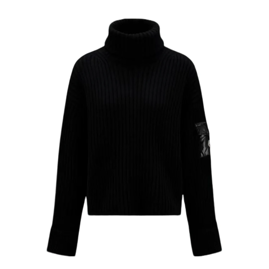 全新未使用 MONCLER 针织徽标长袖 黑色/M