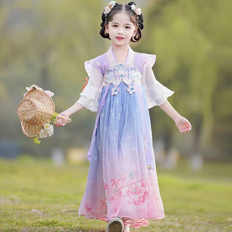 女童蝶恋花夏季汉服仙女连衣裙女童中国风风仙气女童汉服连衣裙